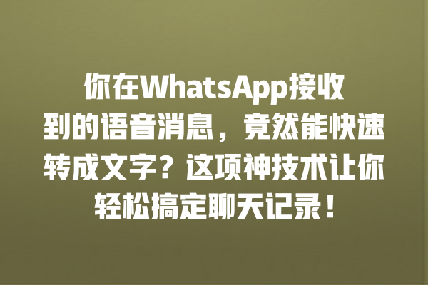 你在WhatsApp接收到的语音消息,竟然能快速转成文字?这项神技术让你轻松搞定聊天记录! 一