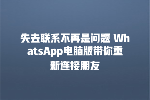 失去联系不再是问题 WhatsApp电脑版带你重新连接朋友 一